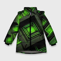 Куртка зимняя для девочки Неоновые зелёные блоки, цвет: 3D-светло-серый