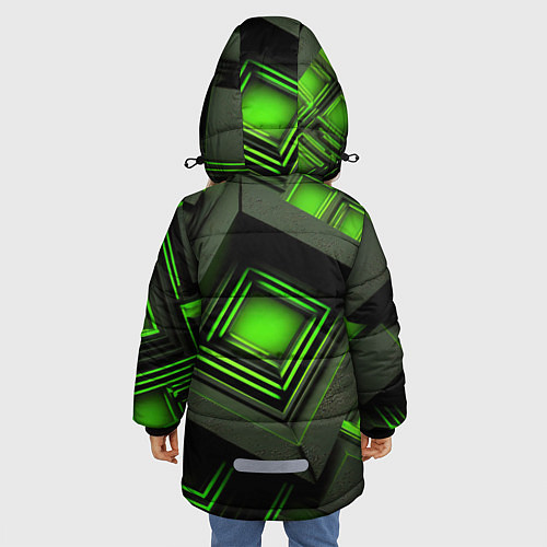 Зимняя куртка для девочки Неоновые зелёные блоки / 3D-Красный – фото 4