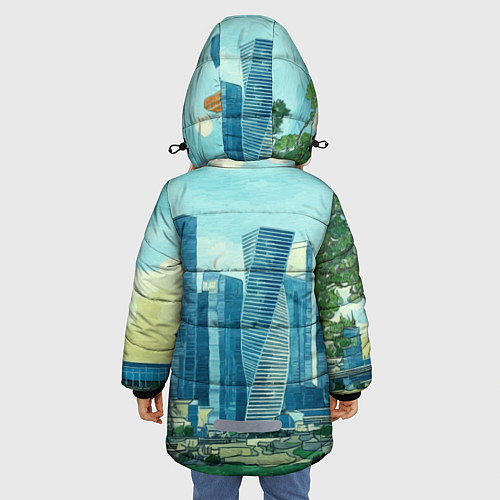Зимняя куртка для девочки Москва-сити Ван Гог / 3D-Светло-серый – фото 4