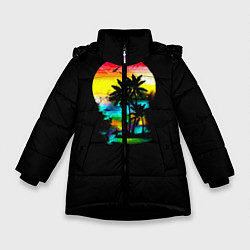 Куртка зимняя для девочки Луна SynthWave, цвет: 3D-черный