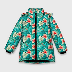 Зимняя куртка для девочки Летние цветочки паттерн