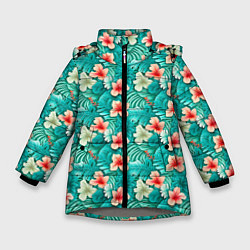 Куртка зимняя для девочки Летние цветочки паттерн, цвет: 3D-светло-серый