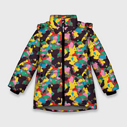 Куртка зимняя для девочки Модный красочный камуфляж, цвет: 3D-светло-серый