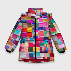 Куртка зимняя для девочки Разноцветные лоскутки, цвет: 3D-красный