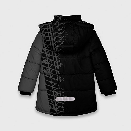 Зимняя куртка для девочки Audi speed на темном фоне со следами шин: по-верти / 3D-Черный – фото 2