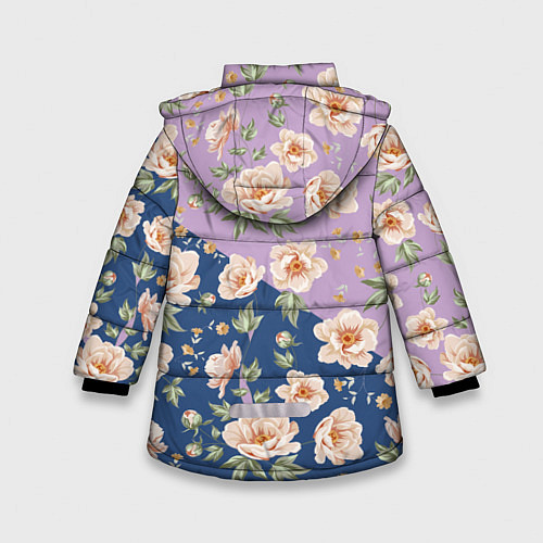 Зимняя куртка для девочки Розовые пионы паттерн / 3D-Черный – фото 2