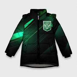 Зимняя куртка для девочки Герб РФ зеленый черный фон