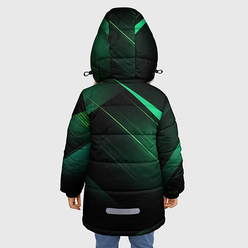 Зимняя куртка для девочки Герб РФ зеленый черный фон / 3D-Красный – фото 4