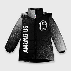 Зимняя куртка для девочки Among Us glitch на темном фоне: надпись, символ