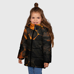 Куртка зимняя для девочки Оранжевые плиты паттерн, цвет: 3D-красный — фото 2