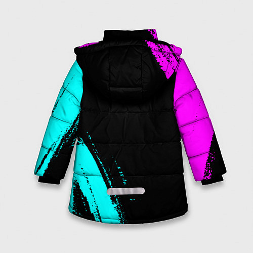 Зимняя куртка для девочки Валерий и неоновый герб России: надпись, символ / 3D-Черный – фото 2