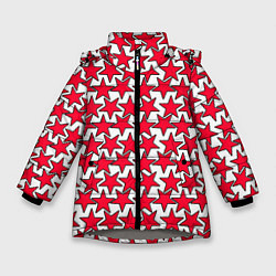 Зимняя куртка для девочки Ретро звёзды красные