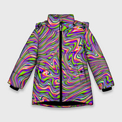 Куртка зимняя для девочки В полоску триппи, цвет: 3D-черный