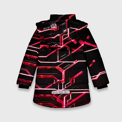 Зимняя куртка для девочки Неоновые линии красные / 3D-Черный – фото 2