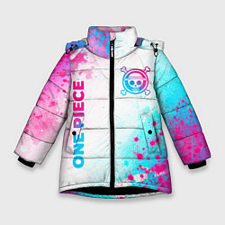 Зимняя куртка для девочки One Piece neon gradient style: надпись, символ