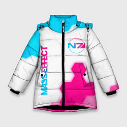 Куртка зимняя для девочки Mass Effect neon gradient style: надпись, символ, цвет: 3D-черный