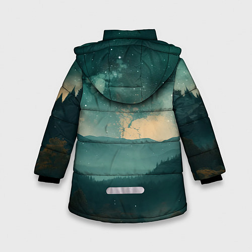 Зимняя куртка для девочки Космическая ночь в горах / 3D-Черный – фото 2
