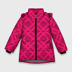 Куртка зимняя для девочки Малиновый с черным геометрический узор, цвет: 3D-светло-серый