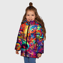 Куртка зимняя для девочки Кислотные чудики, цвет: 3D-черный — фото 2