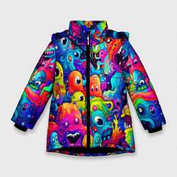 Куртка зимняя для девочки Кислотный трип, цвет: 3D-черный