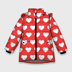 Куртка зимняя для девочки Сердечки на красном фоне, цвет: 3D-светло-серый