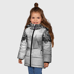 Куртка зимняя для девочки Тату розы на геометрическом фоне кристаллов, цвет: 3D-черный — фото 2