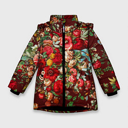 Зимняя куртка для девочки Платок цветочный узор