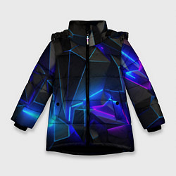 Куртка зимняя для девочки Неоновые частицы, цвет: 3D-черный