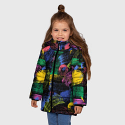 Куртка зимняя для девочки Яркие абстрактые формы с текстурой, цвет: 3D-красный — фото 2