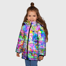 Куртка зимняя для девочки Яркий неоновый абстрактный Glitch, цвет: 3D-черный — фото 2