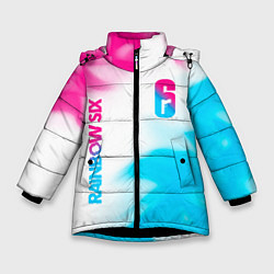 Зимняя куртка для девочки Rainbow Six neon gradient style: надпись, символ