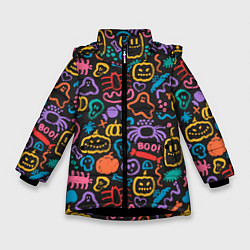 Зимняя куртка для девочки Halloween colorful pumpkins, ghosts, spiders