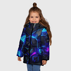Куртка зимняя для девочки Неоновые космические осколки, цвет: 3D-черный — фото 2