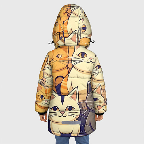Зимняя куртка для девочки Кошачий принт от нейросети / 3D-Светло-серый – фото 4