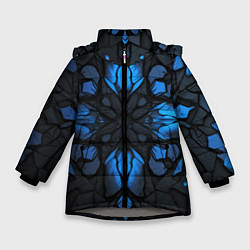 Куртка зимняя для девочки Синий абстрактный узор на плитах, цвет: 3D-светло-серый