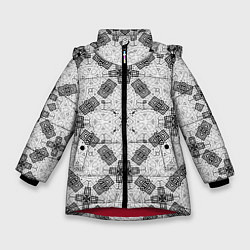 Зимняя куртка для девочки Черно-белый ажурный кружевной узор Геометрия