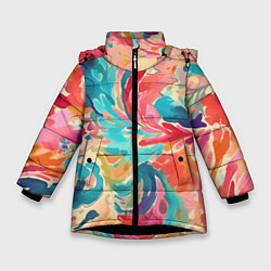 Зимняя куртка для девочки Акварельная абстракция