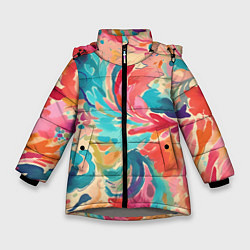 Куртка зимняя для девочки Акварельная абстракция, цвет: 3D-светло-серый
