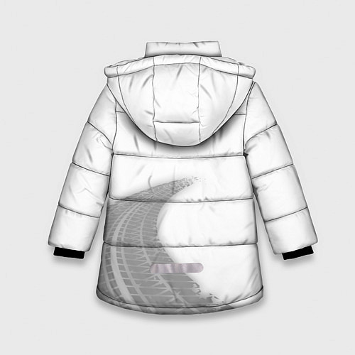 Зимняя куртка для девочки Skoda speed на светлом фоне со следами шин: надпис / 3D-Черный – фото 2