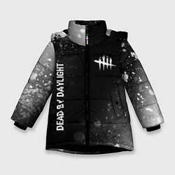 Зимняя куртка для девочки Dead by Daylight glitch на темном фоне: надпись, с