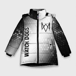 Куртка зимняя для девочки Watch Dogs glitch на светлом фоне: надпись, символ, цвет: 3D-черный