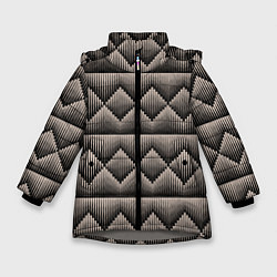 Куртка зимняя для девочки Объемные бежевые ромбы на черном, цвет: 3D-светло-серый
