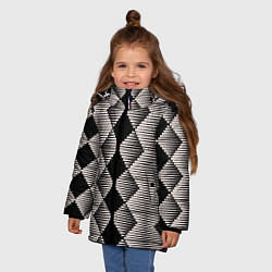 Куртка зимняя для девочки Черные бежевые ромбы, цвет: 3D-светло-серый — фото 2