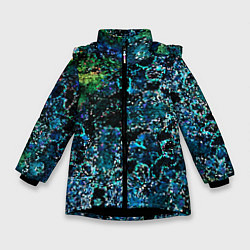 Куртка зимняя для девочки Мозаичный узор в синих и зеленых тонах, цвет: 3D-черный