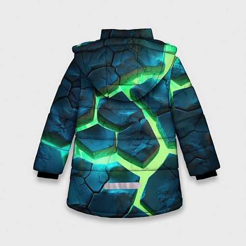 Зимняя куртка для девочки Яркий зеленый разлом плит / 3D-Черный – фото 2