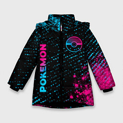 Куртка зимняя для девочки Pokemon - neon gradient: надпись, символ, цвет: 3D-черный