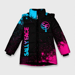 Куртка зимняя для девочки Sally Face - neon gradient: надпись, символ, цвет: 3D-черный