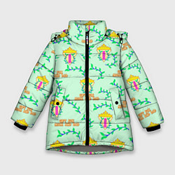 Куртка зимняя для девочки Я подарок для мамы и папы - текст паттерн, цвет: 3D-светло-серый