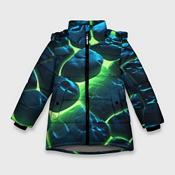 Куртка зимняя для девочки Разлом зеленых плит с неоном, цвет: 3D-светло-серый
