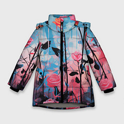 Куртка зимняя для девочки Цветочная аура, цвет: 3D-светло-серый